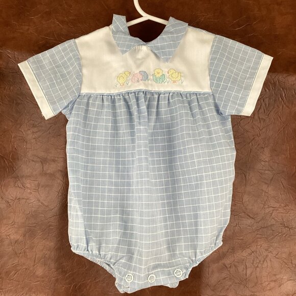Vintage Bryan Infant 0-3mo Baby Boy Romper One Piece Easter Chicks Outfit USA - Picture 3 of 6